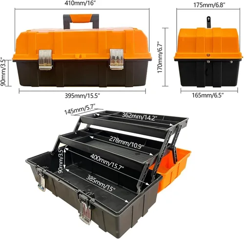 Miniatura 2 de Caja de almacenamiento de plástico de tres capas de 16 pulgadas, caja de herramientas, organizador de caja de costura, organizador multiusos