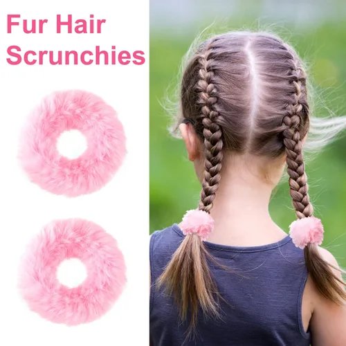 Miniatura 6 de OIIKI 14 bandas elásticas para el cabello con pelo sintético de conejo, bandas elásticas para coleta de caballo para niñas y mujeres, accesorios