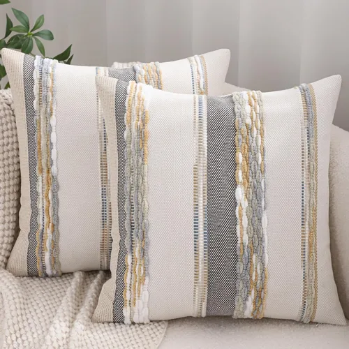 Miniatura 16 de Juego de 2 fundas de almohada bohemias de 18 x 18 pulgadas, fundas de almohada decorativas de felpilla con patrón de granja para decoración del hogar