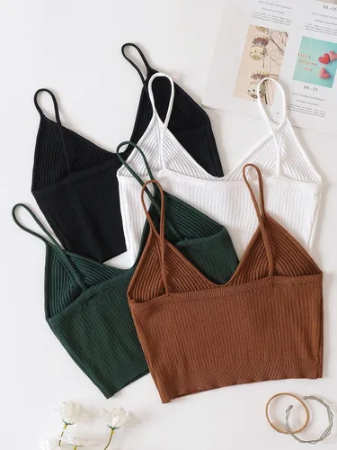 Miniatura 2 de Floerns Camisola de 4 piezas para mujer, con tirantes delgados, ajustada, ombliguera