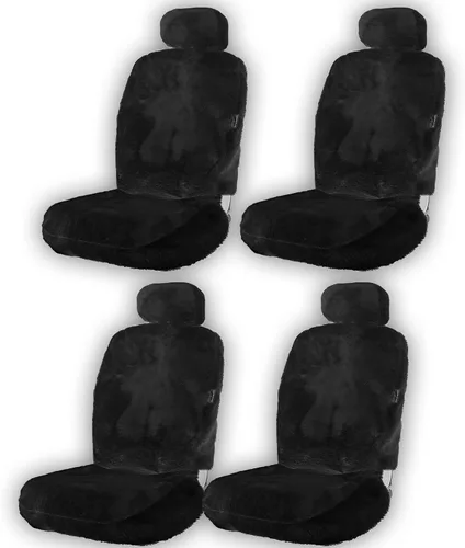 Miniatura 19 de ZONETECH Fundas de Asiento de Piel de Oveja Peludas Fundas de Asiento de Coche de Lana Merino Australiana Negra Accesorios de Auto de Piel Esponjosa