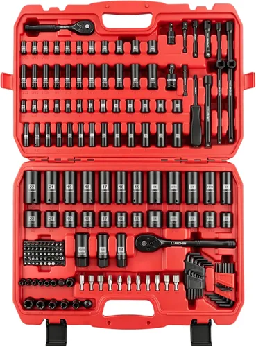 Miniatura 12 de LLNDEI Juego de llaves de impacto de trinquete de 1/4 pulgada de 83 piezas, llave de trinquete de 72T, juego de herramientas mecánicas CR-V