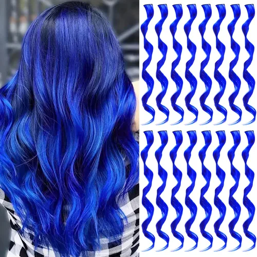 Miniatura 12 de 16 extensiones de cabello sintético rizado y ondulado con clip, para niñas y mujeres, coloridos resaltados para fiestas, cosplay, festival, regalo
