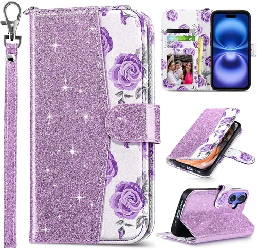 Miniatura 29 de ULAK Compatible con iPhone 15 Estuche tipo cartera para mujer, funda tipo billetera de piel PU premium con tarjetero, función de caballete, estuche