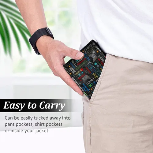 Miniatura 5 de Billetera para niños adolescentes Cartera genial para niños, diseño de videojuegos, cuero delgado, doble plegable con bolsillo para monedas