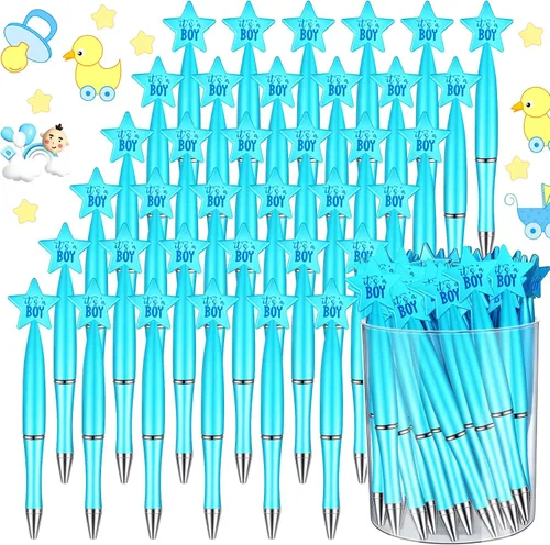 Outus 48 bolígrafos azules para baby shower, bolígrafos a granel It's a Boy Favors Baby Supplies para invitados, regalos de anuncio de nacimiento