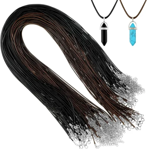 Miniatura 9 de Tudomro 100 piezas de collar de cuero encerado a granel con cierre, collar, pulsera, cadenas, cuerda para hacer joyas, colgantes