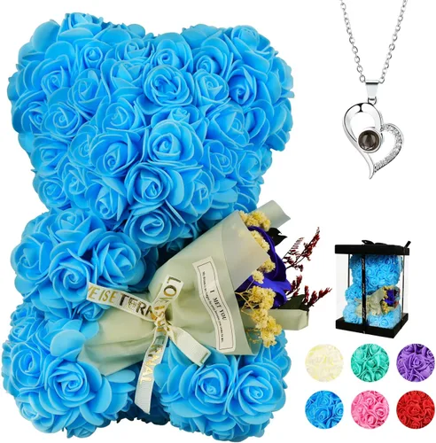 Regalos de San Valentín para ella, oso de rosas para mujer, ramo de cumpleaños de oso de peluche de rosas artificiales, regalo de rosas para el día
