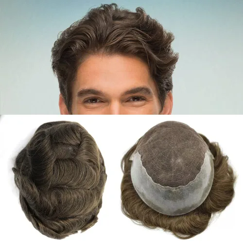 Miniatura 42 de Mens Toupee Swiss Lace Mens Hair Piece Sistema de reemplazo de cabello para hombres Toupee para hombres Cabello humano nudo blanqueado protesis