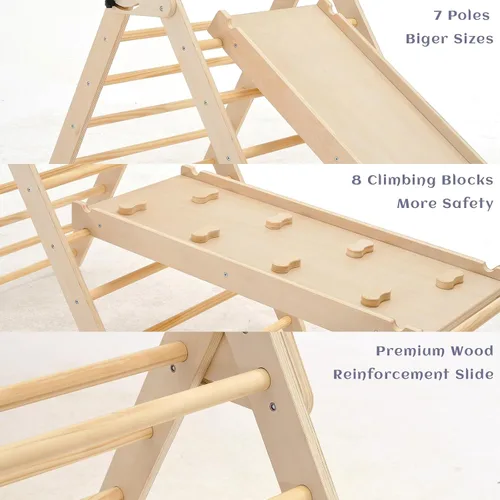 Miniatura 3 de Pillowhale Juego de triángulos de escalada de madera Montessori extra grande: triángulo plegable para gimnasio, rampa y arco de escalada, parque