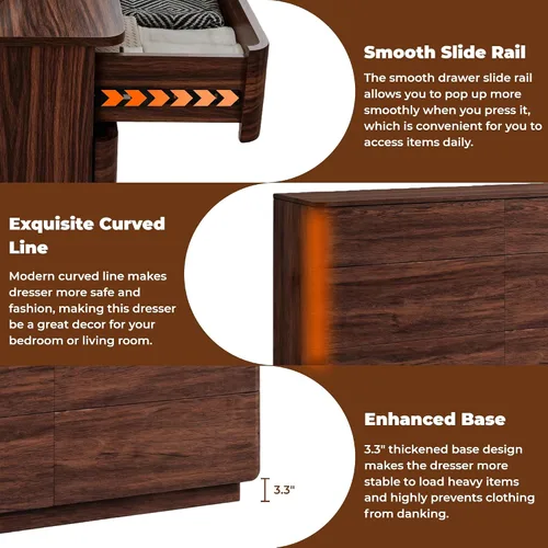 Miniatura 7 de ACCOHOHO Cómoda moderna de 6 cajones para dormitorio, cómoda de madera de 52 pulgadas de ancho con gran almacenamiento, cómoda sin asas, soporte