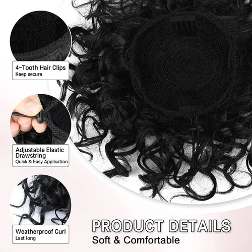 Miniatura 6 de Lommel Pieza de cabello desordenado, moño rizado, ondulado suelto, pieza de cabello con cordón elástico, moño desordenado, extensión de cola