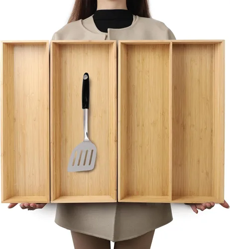 Miniatura 11 de Organizador de Cajones de Bambú en Forma de V de 2 Piezas - Ideal para Vajilla Grande y Larga de Cocina, Utensilios de Cocina, Cubiertos, Vajilla