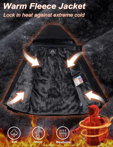 Miniatura 3 de MAGCOMSEN - Abrigos de invierno para hombre, impermeables, con forro polar, parka, con capucha, para esquiar, senderismo, trabajo Negro