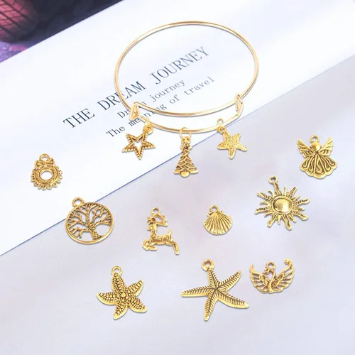 Miniatura 4 de SANNIX 200 dijes de oro antiguo a granel para hacer joyas, pulseras, collares, aretes, manualidades, 200 unidades Dorado