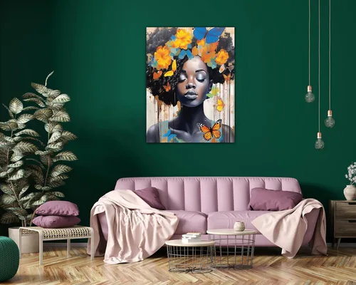 Miniatura 132 de Arte de pared afroamericano, decoración de rey y reina bailarín negro para sala de estar, arte de pareja de amor negro para dormitorio, lienzo