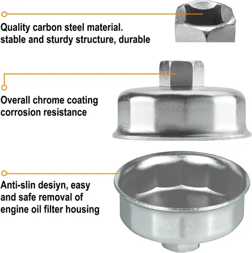Miniatura 3 de Jetech - Llave para tapa de filtro de aceite, 64.5 mm x 14 estrías, herramienta de extracción de cartucho con 14 estrías y diámetro interior de 64.5