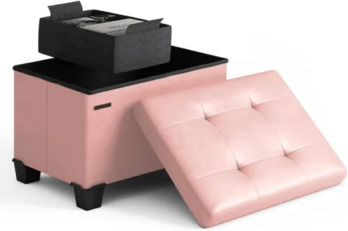 Miniatura 102 de Cubo otomano de almacenamiento con cubo pequeño, otomana cuadrada de 15 pulgadas con almacenamiento para sala de estar y dormitorio, reposapiés