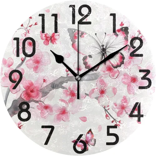 Miniatura 20 de Pretty Sping Flowers Birdhouse Family Birds Reloj de pared redondo, 10 pulgadas, analógico, silencioso, sin tictac, para el hogar, cocina, sala