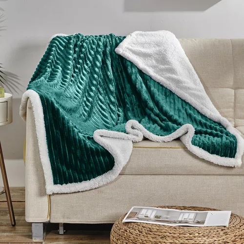 Miniatura 12 de Elegant Comfort Manta reversible de pana sherpa, peso medio y súper afelpada, manta de franela suave, mullida y afelpada, microgamuza, patrón de Gris