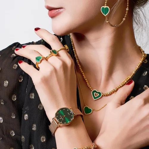 Miniatura 5 de BLACK BY BLUE BRAVE Womens Watch Trendy Green Watches for Women 12 Genuine Diamond Watch Markers 28 mm Watches for Women Green Sunray Dial with Rose