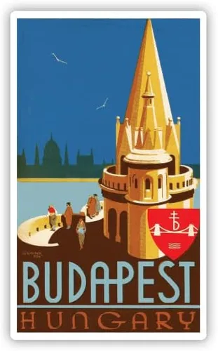 Squiddy Budapest Hungary Vintage Travel - Vinilo adhesivo para teléfono, laptop, botella de agua (4 pulgadas de alto)