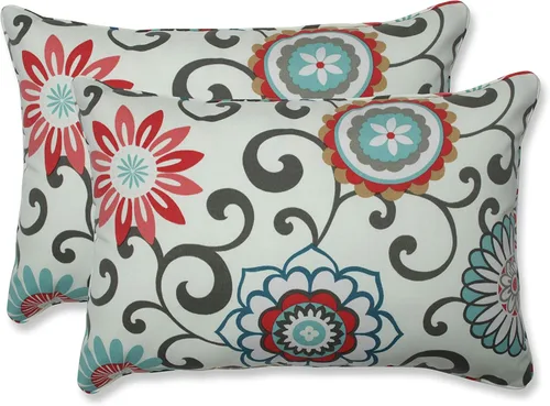 Miniatura 25 de Pillow Perfect - Cojines decorativos florales brillantes para interiores/exteriores, 2 unidades, lumbar - 11.5 x 18.5 pulgadas, verde/rojo Zoe