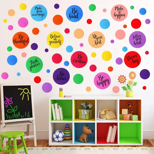 Miniatura 4 de TaoBary 288 calcomanías de pared de lunares, inspiradoras para aula, niños, cita motivacional, círculo, calcomanías de pared extraíbles con letras