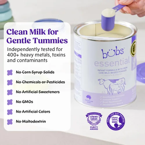 Miniatura 4 de Bubs Essential - Fórmula infantil con hierro, polvo a base de leche de vaca, para bebés de 0 a 12 meses, hecha con leche sin OMG, 20 onzas