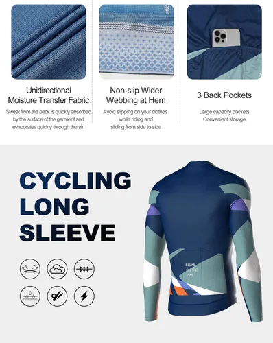 Miniatura 4 de INBIKE Camiseta de ciclismo de manga larga transpirable y de secado rápido con 3 bolsillos traseros para hombres y mujeres