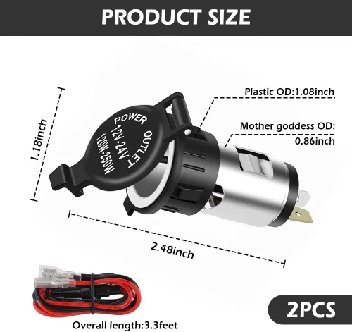Miniatura 2 de Enchufe para encendedor de cigarrillos de 12 V, 2 unidades, enchufe para encendedor de cigarrillos con cable de extensión y cubierta impermeable