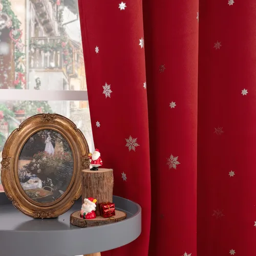 Miniatura 5 de BGment Cortinas de Navidad para Dormitorio de Niños 63 Pulgadas de Largo - Patrón de Copo de Nieve Decoración de Tratamientos de Ventanas con Ojales