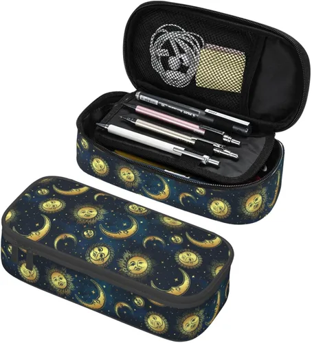 Miniatura 12 de Estuche organizador retro hippie de los años 70 con diseño de hongos florales de gran capacidad, papelería con cremallera, suministros escolares