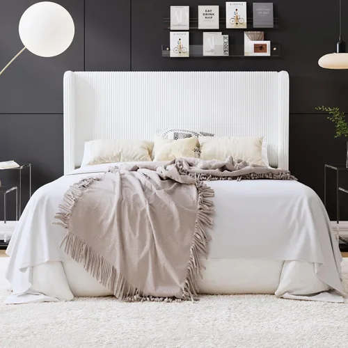 Miniatura 21 de SHA CERLIN - Base de cama tamaño Full tapizada en pana con plataforma y cabecera acolchada con diseño acanalado vertical estilo wingback, 8