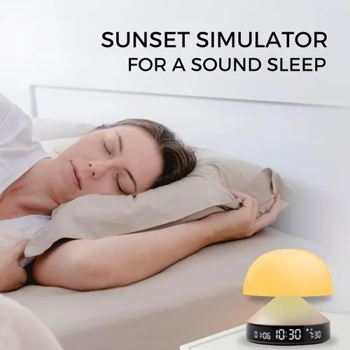 Miniatura 2 de Lexon Reloj despertador Mina Sunrise, luz de despertador y lámpara de puesta de sol para rutina de sueño, color rojo oscuro