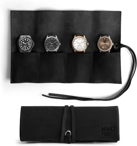 Miniatura 25 de Hide & Drink, Organizador de rollos de reloj de cuero hecho a mano de cuero de grano completo, con capacidad para hasta 4 relojes, fácil de llevar