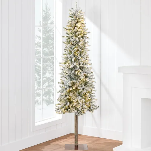 Best Choice Products - Árbol de Navidad delgado tipo lápiz, escarchado, de 6 pies, preiluminado, modelo alpino, decoración para fiestas navideñas,