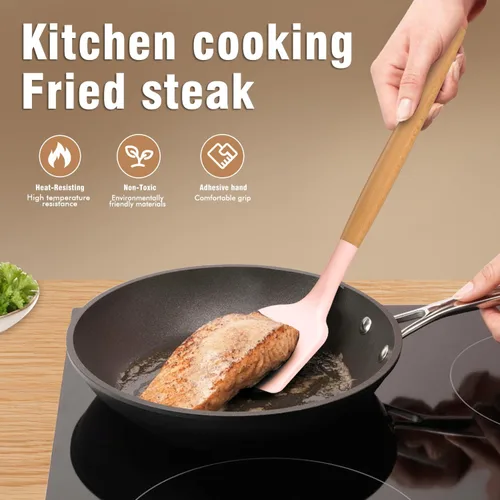 Miniatura 5 de Juego de Utensilios de Cocina de Silicona - AVGPD Utensilios de Cocina de Silicona para Cocinar con Mangos de Madera, Resistente al Calor 446°F