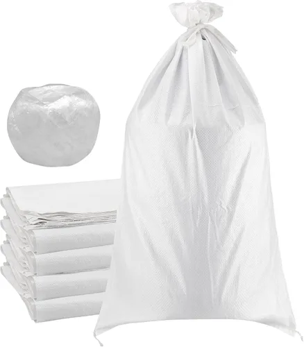SEUNMUK Paquete de 50 bolsas de arena vacías de 18 x 30 pulgadas, bolsas de arena de polipropileno tejido blanco vacías, bolsas de arena resistentes