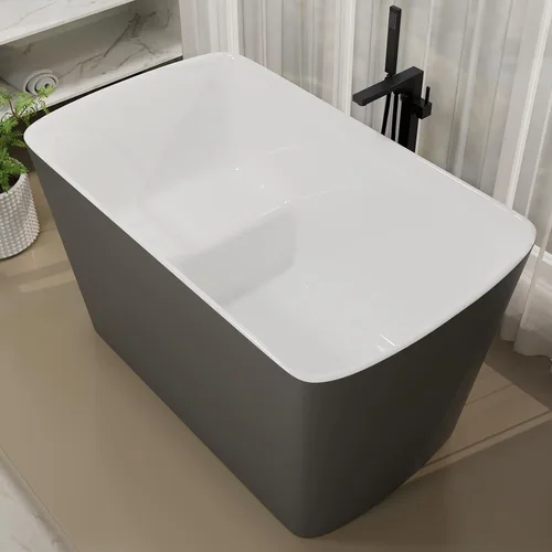 Miniatura 13 de Bañera independiente de acrílico Lucite de 47 pulgadas, bañera de remojo japonesa de forma cuadrada con diseño de asiento, desagüe cromado derecho