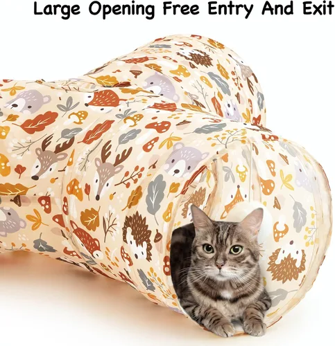 Miniatura 4 de Tempcore Túnel para gatos con tubo de juguete, túneles plegables de 3 vías para gatos, túneles para mascotas aburridas con agujero y pelota, juguete