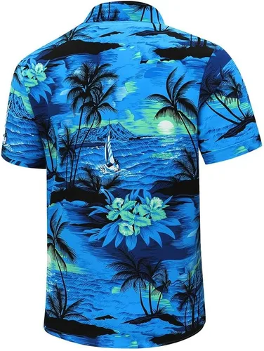 Miniatura 4 de SheLucki - Camisa hawaiana para hombre, unisex, estilo informal, manga corta, con botones y estampado de sombra de palmeras, para el verano