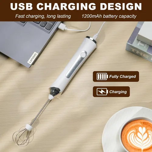 Miniatura 5 de Espumador de leche eléctrico de mano con 2 cabezas, batidor de espuma de café con USB recargable de 3 velocidades, licuadora de espuma para latte