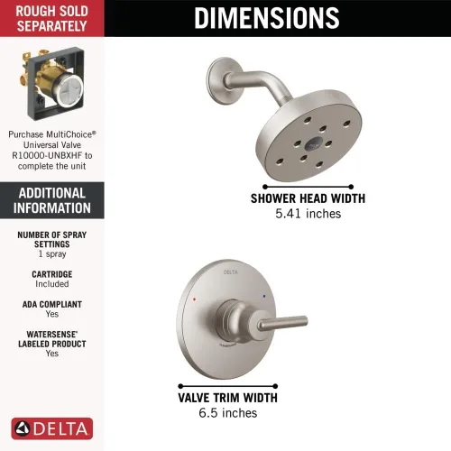 Miniatura 4 de Delta Faucet Trinsic Serie 14 - Kit de molduras de ducha de una sola función con cabezal de ducha H2Okinetic de un solo rociador, acero inoxidable
