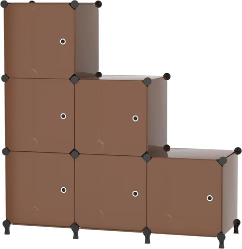 Miniatura 11 de ATTSL6001 - Organizador de almacenamiento de 6 cubos con puertas, organizador de ropa de plástico apilable para dormitorio y debajo de escaleras