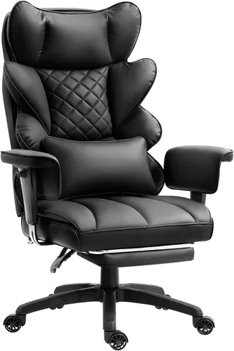 Dowinx Silla de oficina grande y alta con cojín de resorte de bolsillo, sillas de juegos de computadora de respaldo alto con reposabrazos Negro