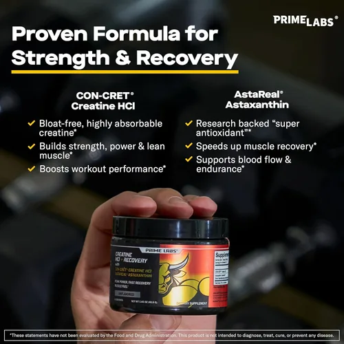 Miniatura 3 de Prime Labs - Creatina HCl en polvo con Astaxantina - Apoya la recuperación muscular y la salud cerebral - Con-Cret Creatina HCl