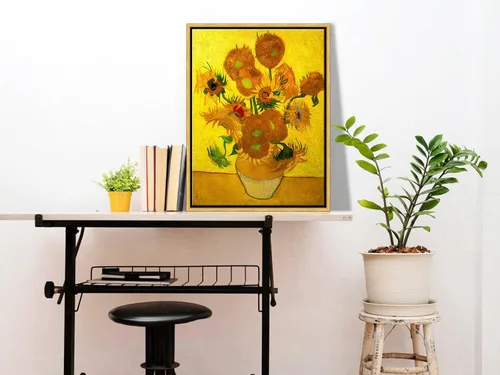 Miniatura 5 de Wieco Art Arte de pared enmarcado de jarrón con quince girasoles por Vincent Van Gogh, pinturas de reproducción de pinturas abstractas en lienzo