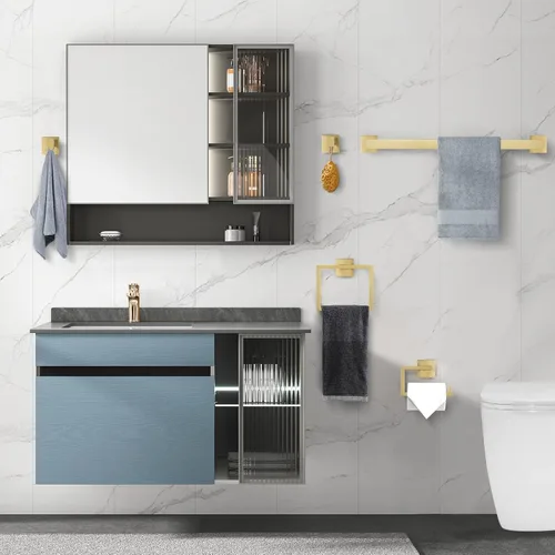 Miniatura 7 de YACVCL Juego de 5 piezas de accesorios de baño de oro cepillado, juego de toalleros de baño de acero inoxidable SUS304 de 23.6 pulgadas, accesorios