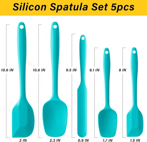 Miniatura 2 de Juego de espátulas de silicona, 5 espátulas de goma de grado alimenticio para hornear, cocinar y mezclar, resistentes al calor, antiadherentes